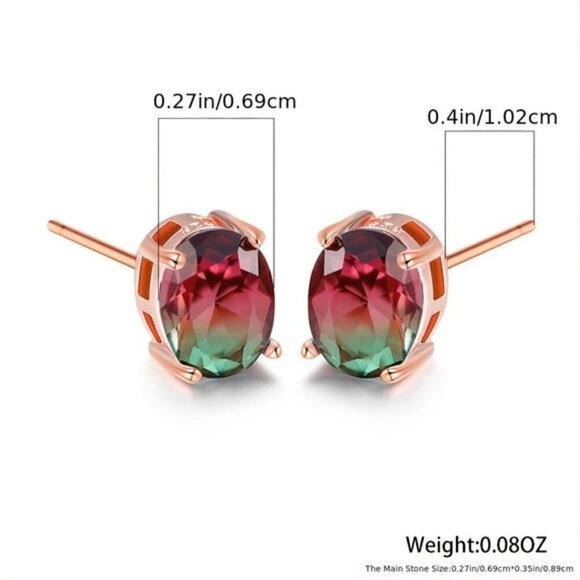 OVAL Cut Pink Yellow Bi-colored Tourmaline Natural Gemstone Stud Earrings - Picture 7 of 9